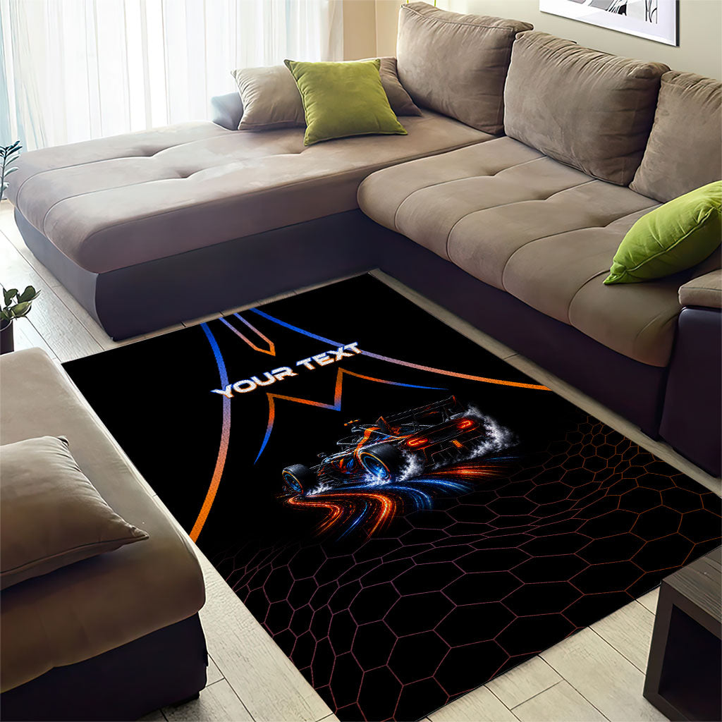 Personalized Night Race Division Motorsport Area Rug Futuristic Neon Open Wheel Auto Racing