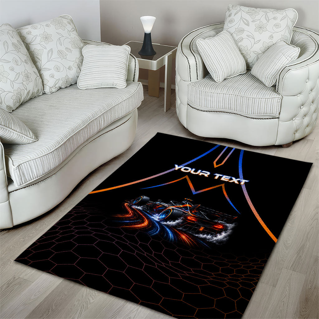 Personalized Night Race Division Motorsport Area Rug Futuristic Neon Open Wheel Auto Racing
