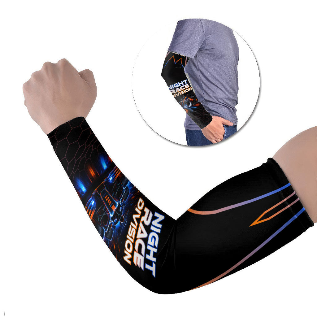 Personalized Night Race Division Motorsport Arm Sleeves Futuristic Neon Open Wheel Auto Racing