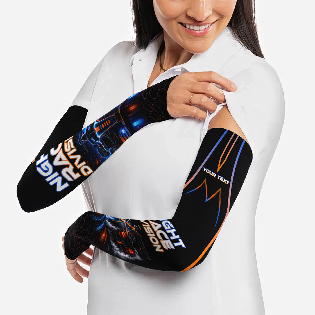 Personalized Night Race Division Motorsport Arm Sleeves Futuristic Neon Open Wheel Auto Racing