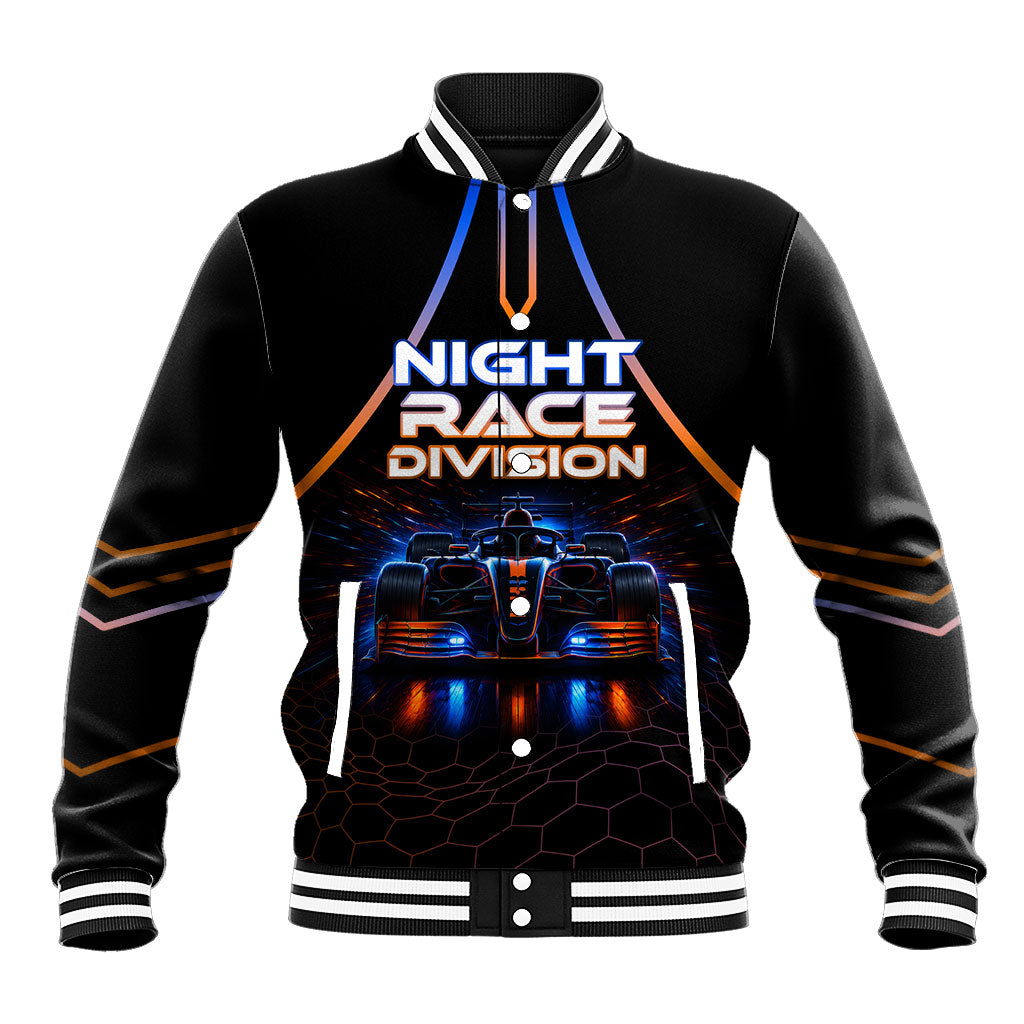Personalized Night Race Division Motorsport Baseball Jacket Futuristic Neon Open Wheel Auto Racing