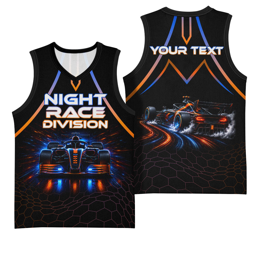 Personalized Night Race Division Motorsport Basketball Jersey Futuristic Neon Open Wheel Auto Racing