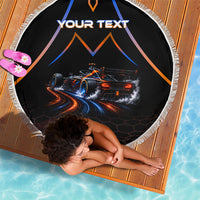 Personalized Night Race Division Motorsport Beach Blanket Futuristic Neon Open Wheel Auto Racing