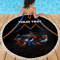 Personalized Night Race Division Motorsport Beach Blanket Futuristic Neon Open Wheel Auto Racing