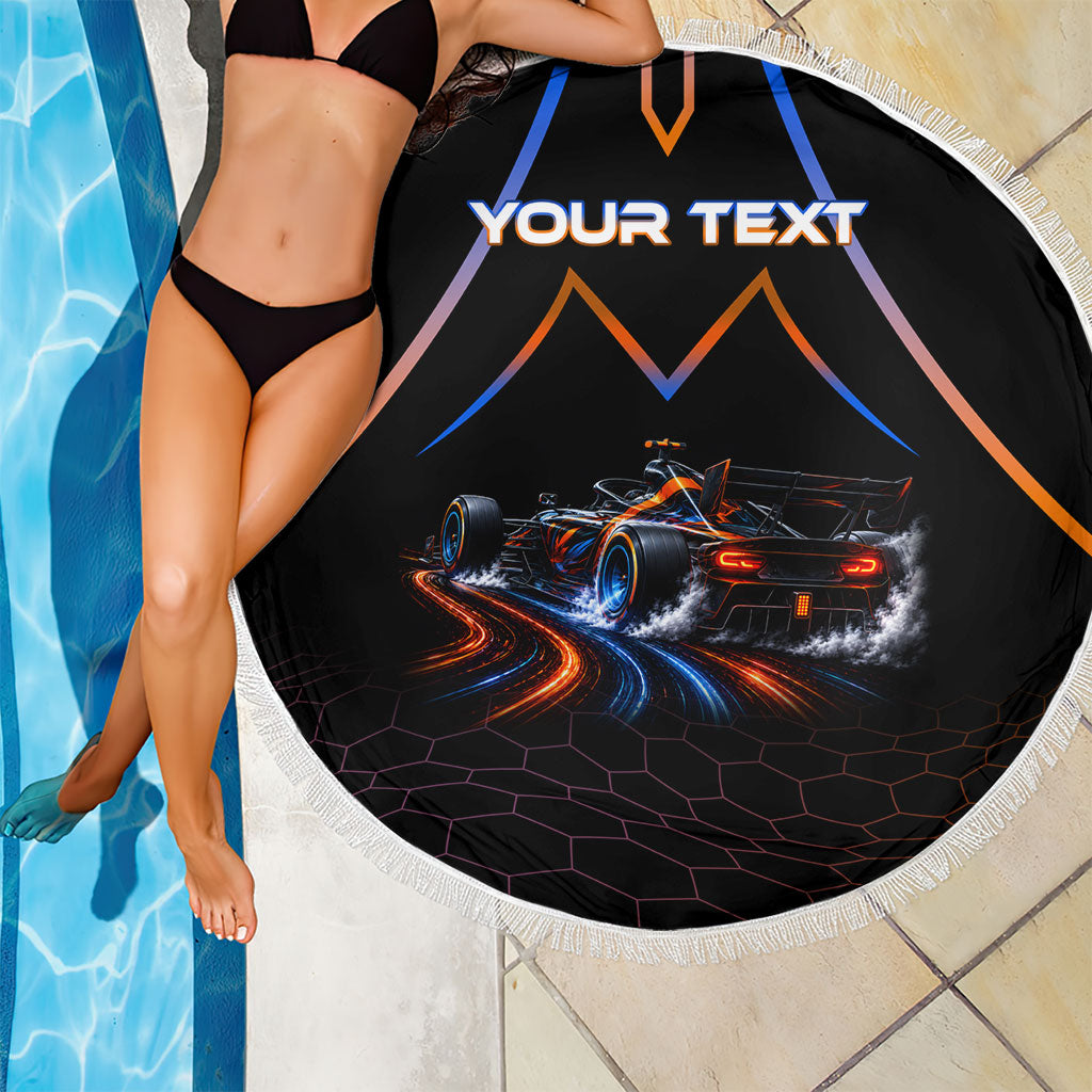 Personalized Night Race Division Motorsport Beach Blanket Futuristic Neon Open Wheel Auto Racing
