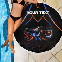 Personalized Night Race Division Motorsport Beach Blanket Futuristic Neon Open Wheel Auto Racing