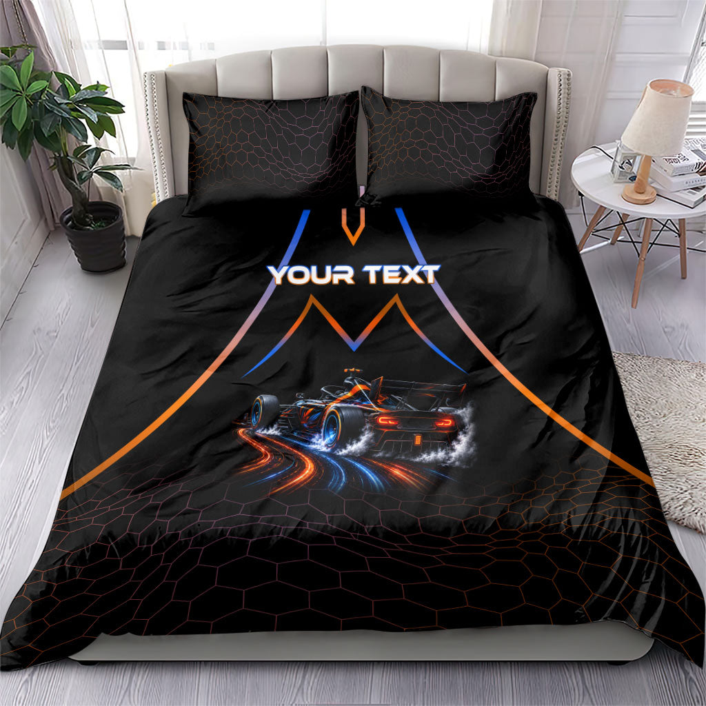Personalized Night Race Division Motorsport Bedding Set Futuristic Neon Open Wheel Auto Racing