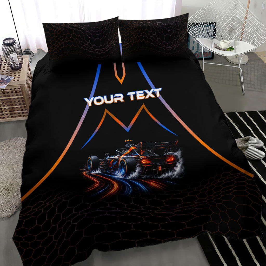 Personalized Night Race Division Motorsport Bedding Set Futuristic Neon Open Wheel Auto Racing