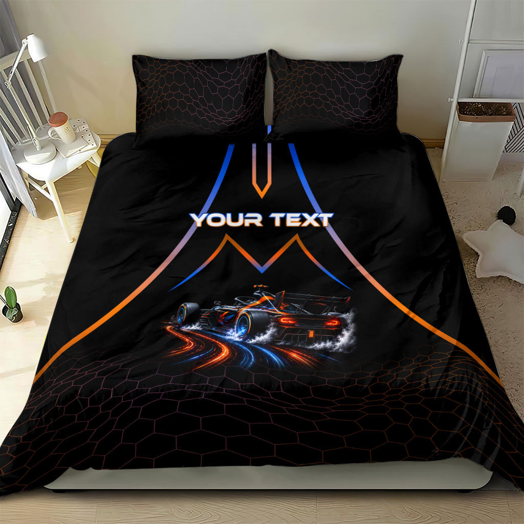 Personalized Night Race Division Motorsport Bedding Set Futuristic Neon Open Wheel Auto Racing
