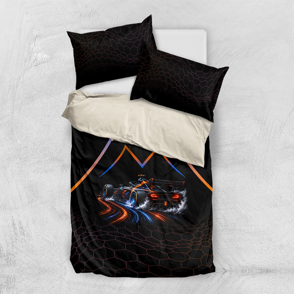 Personalized Night Race Division Motorsport Bedding Set Futuristic Neon Open Wheel Auto Racing