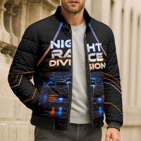 Personalized Night Race Division Motorsport Bomber Puffer Jacket Futuristic Neon Open Wheel Auto Racing