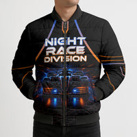 Personalized Night Race Division Motorsport Bomber Puffer Jacket Futuristic Neon Open Wheel Auto Racing