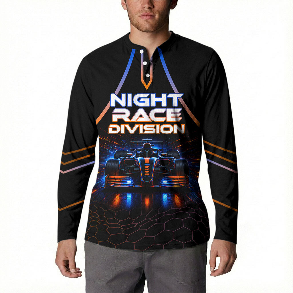 Personalized Night Race Division Motorsport Button Sweatshirt Futuristic Neon Open Wheel Auto Racing