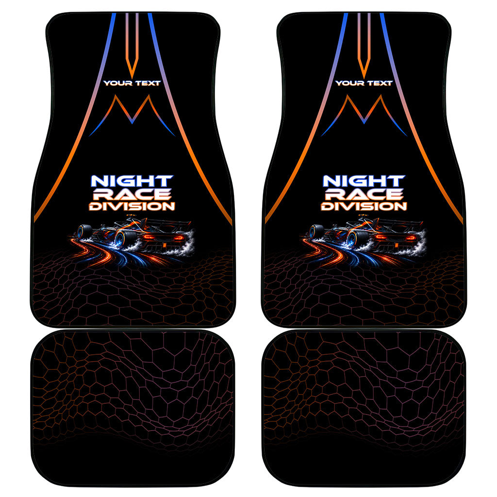 Personalized Night Race Division Motorsport Car Mats Futuristic Neon Open Wheel Auto Racing