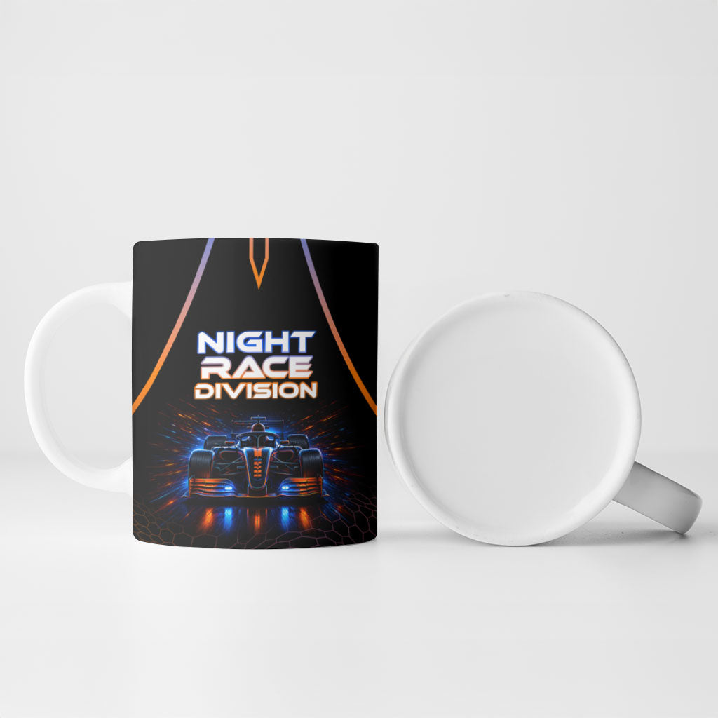 Personalized Night Race Division Motorsport Ceramic Mug Futuristic Neon Open Wheel Auto Racing
