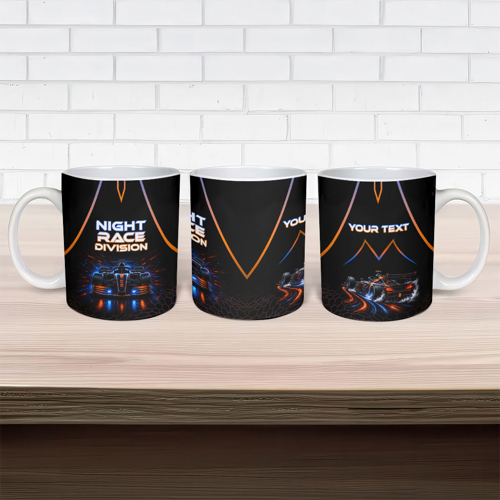 Personalized Night Race Division Motorsport Ceramic Mug Futuristic Neon Open Wheel Auto Racing