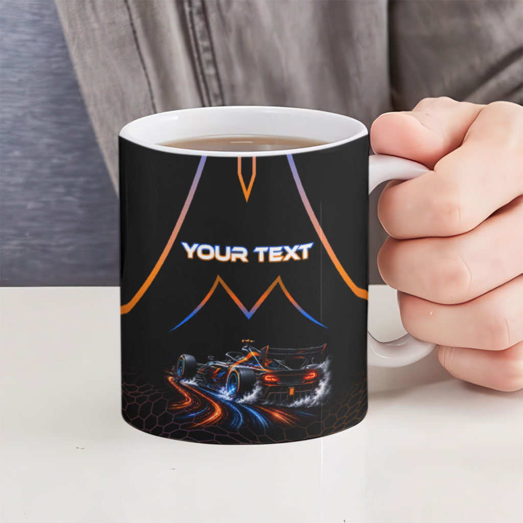 Personalized Night Race Division Motorsport Ceramic Mug Futuristic Neon Open Wheel Auto Racing