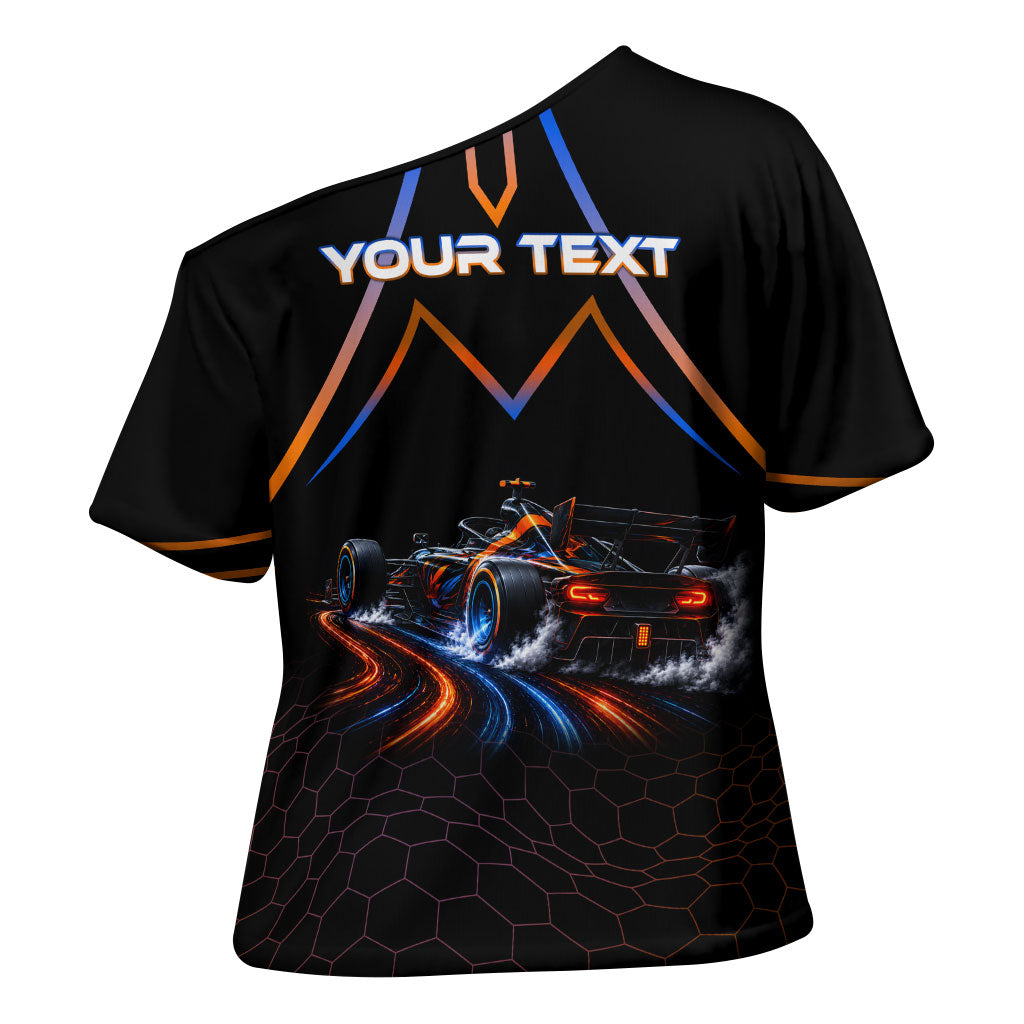 Personalized Night Race Division Motorsport Cross Shoulder Shirt Futuristic Neon Open Wheel Auto Racing