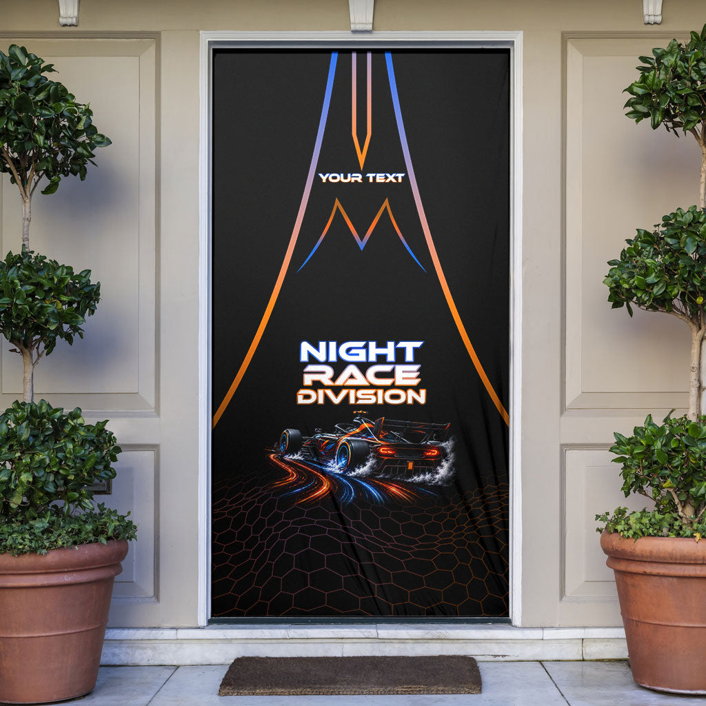Personalized Night Race Division Motorsport Door Cover Futuristic Neon Open Wheel Auto Racing
