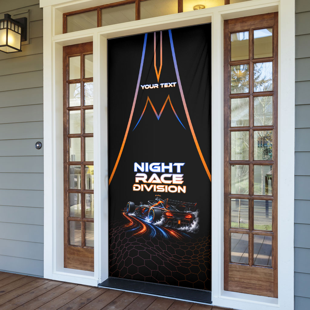 Personalized Night Race Division Motorsport Door Cover Futuristic Neon Open Wheel Auto Racing
