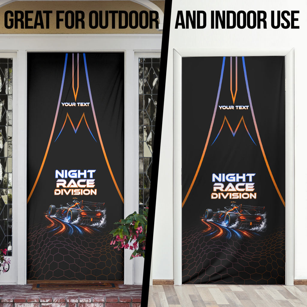 Personalized Night Race Division Motorsport Door Cover Futuristic Neon Open Wheel Auto Racing