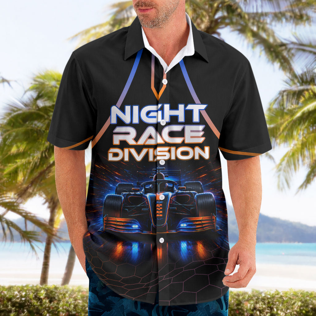 Personalized Night Race Division Motorsport Hawaiian Shirt Futuristic Neon Open Wheel Auto Racing