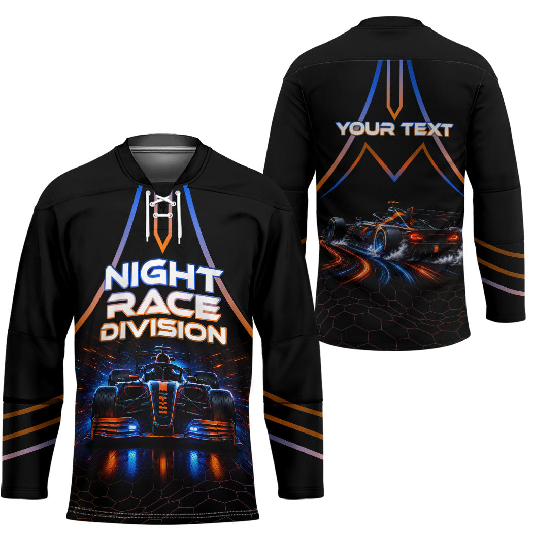 Personalized Night Race Division Motorsport Hockey Jersey Futuristic Neon Open Wheel Auto Racing