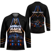 Personalized Night Race Division Motorsport Hockey Jersey Futuristic Neon Open Wheel Auto Racing