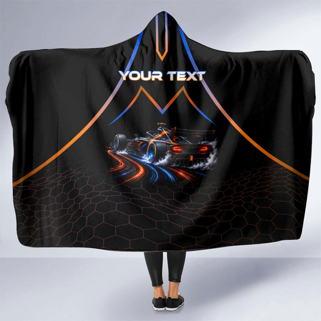 Personalized Night Race Division Motorsport Hooded Blanket Futuristic Neon Open Wheel Auto Racing