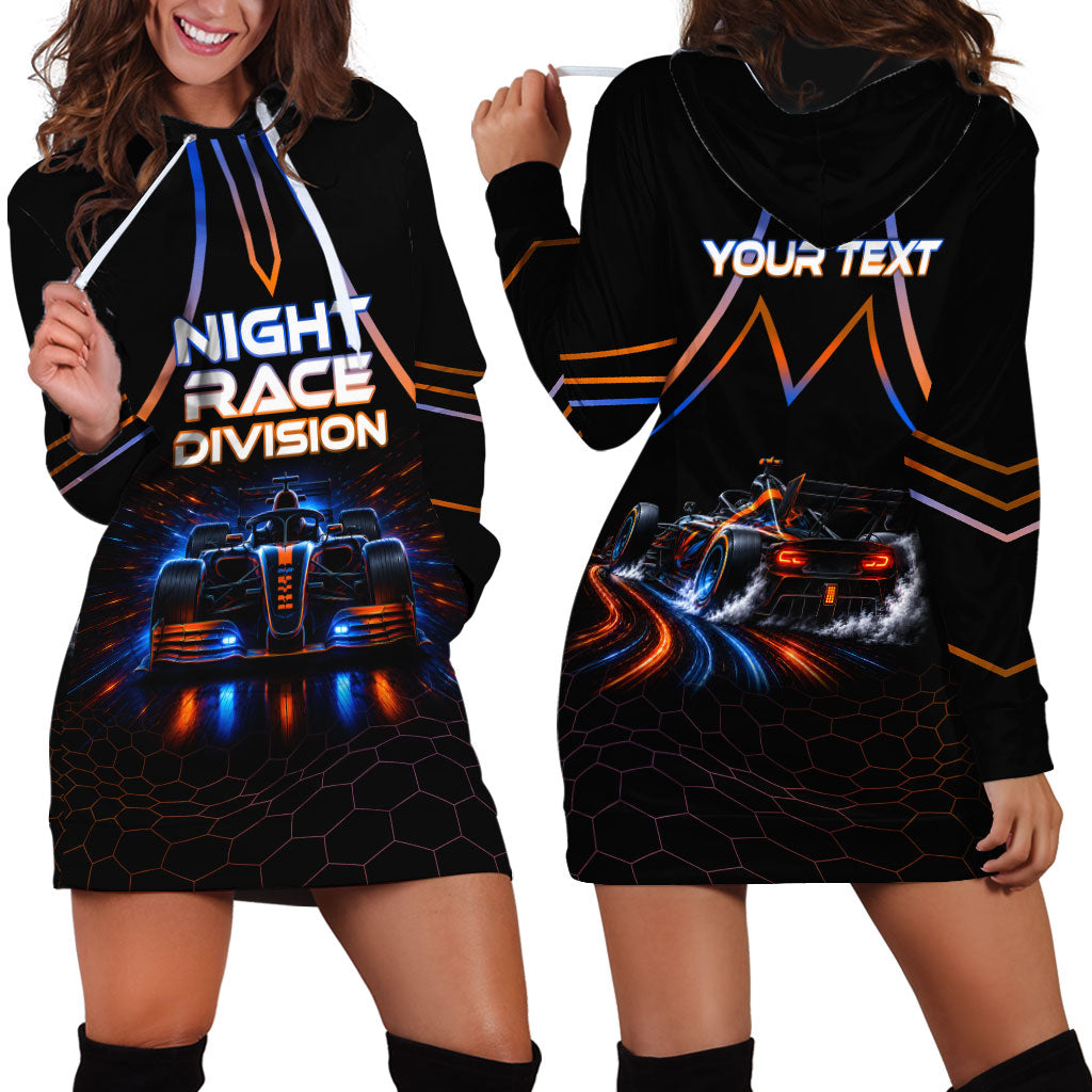Personalized Night Race Division Motorsport Hoodie Dress Futuristic Neon Open Wheel Auto Racing