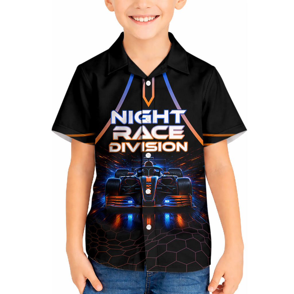 Personalized Night Race Division Motorsport Kid Hawaiian Shirt Futuristic Neon Open Wheel Auto Racing