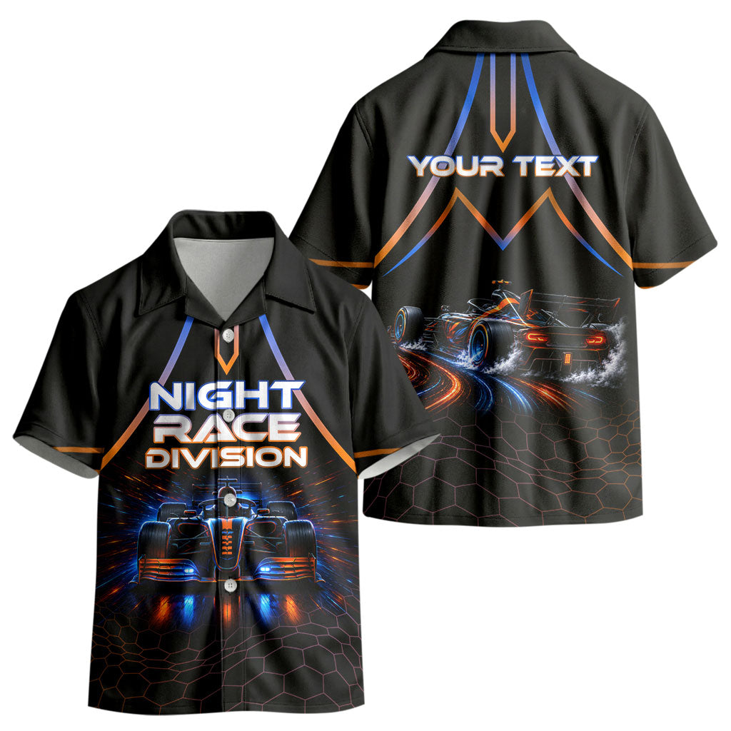 Personalized Night Race Division Motorsport Kid Hawaiian Shirt Futuristic Neon Open Wheel Auto Racing