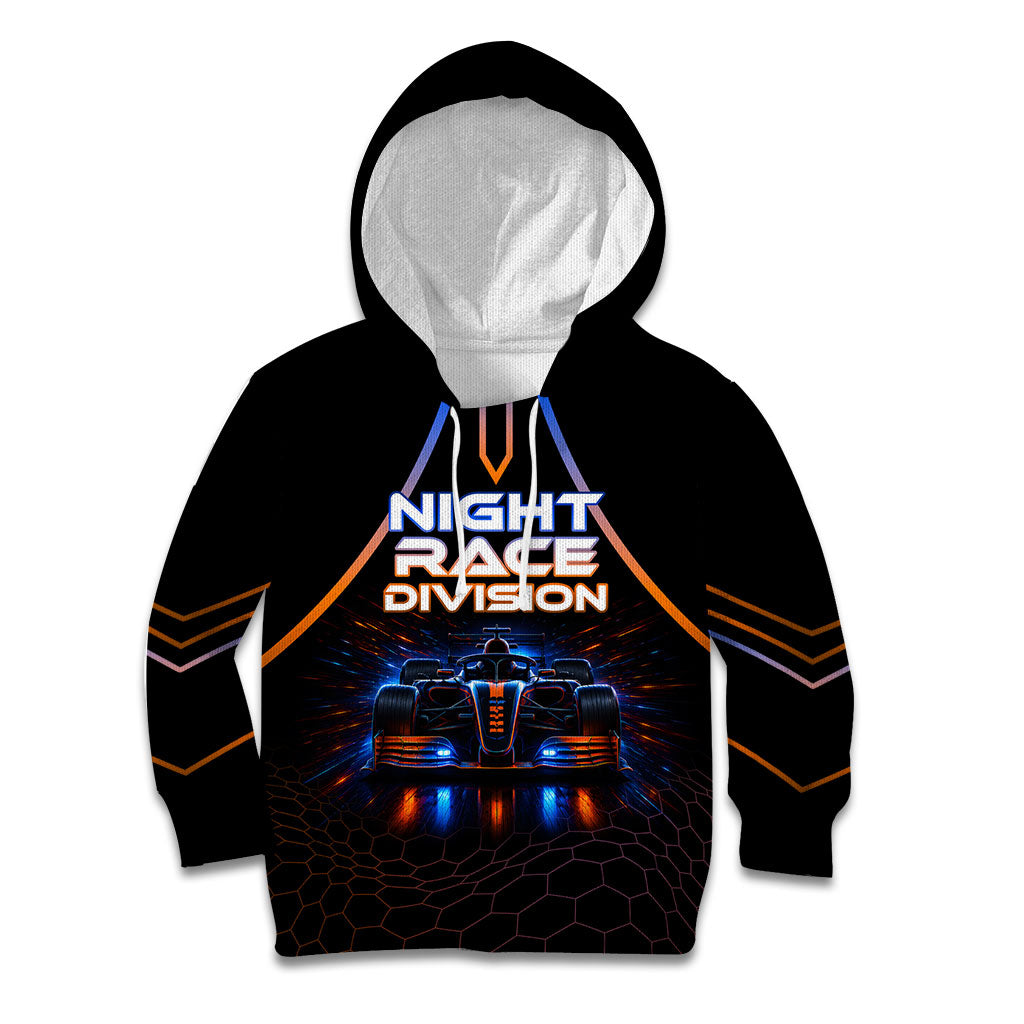 Personalized Night Race Division Motorsport Kid Hoodie Futuristic Neon Open Wheel Auto Racing