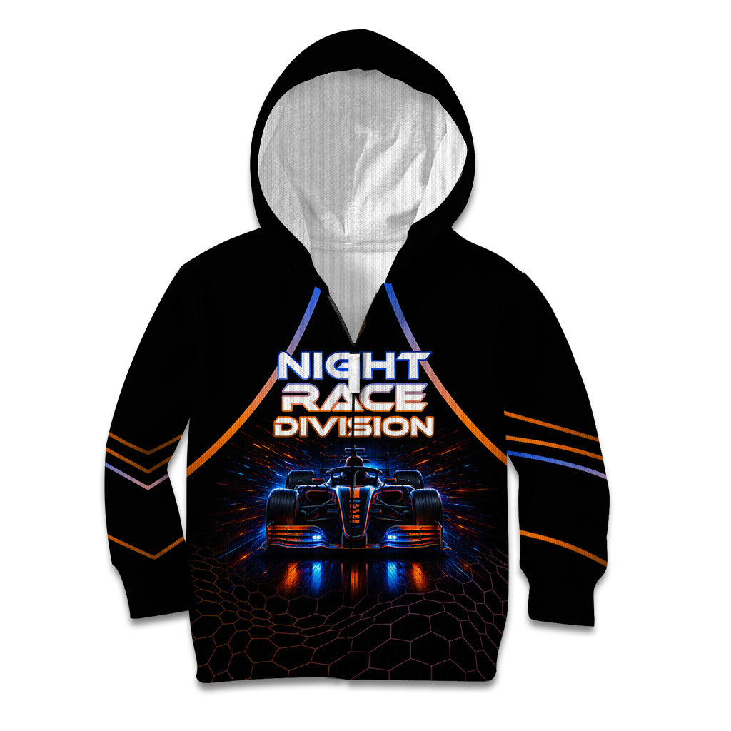 Personalized Night Race Division Motorsport Kid Hoodie Futuristic Neon Open Wheel Auto Racing