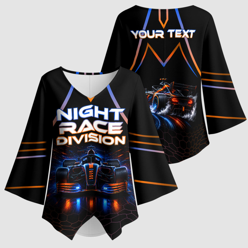 Personalized Night Race Division Motorsport Kimono Sleeve Blouse Futuristic Neon Open Wheel Auto Racing