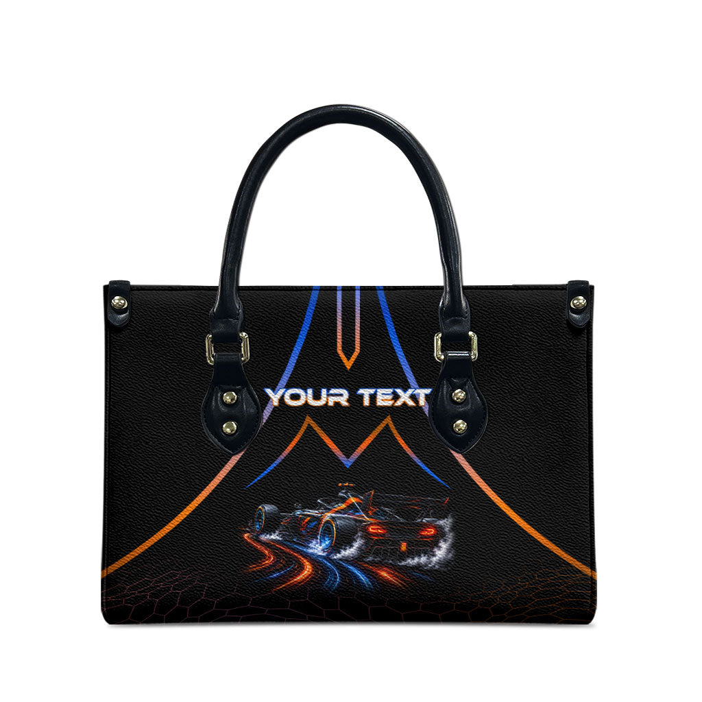 Personalized Night Race Division Motorsport Leather Bag Futuristic Neon Open Wheel Auto Racing