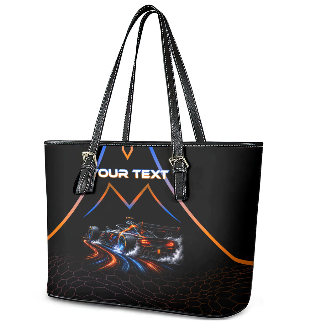 Personalized Night Race Division Motorsport Leather Tote Bag Futuristic Neon Open Wheel Auto Racing