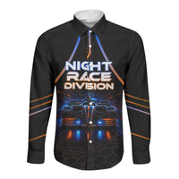 Personalized Night Race Division Motorsport Long Sleeve Button Shirt Futuristic Neon Open Wheel Auto Racing