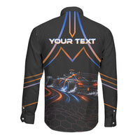 Personalized Night Race Division Motorsport Long Sleeve Button Shirt Futuristic Neon Open Wheel Auto Racing