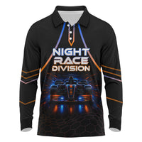 Personalized Night Race Division Motorsport Long Sleeve Polo Shirt Futuristic Neon Open Wheel Auto Racing