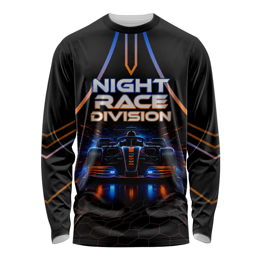 Personalized Night Race Division Motorsport Long Sleeve Shirt Futuristic Neon Open Wheel Auto Racing