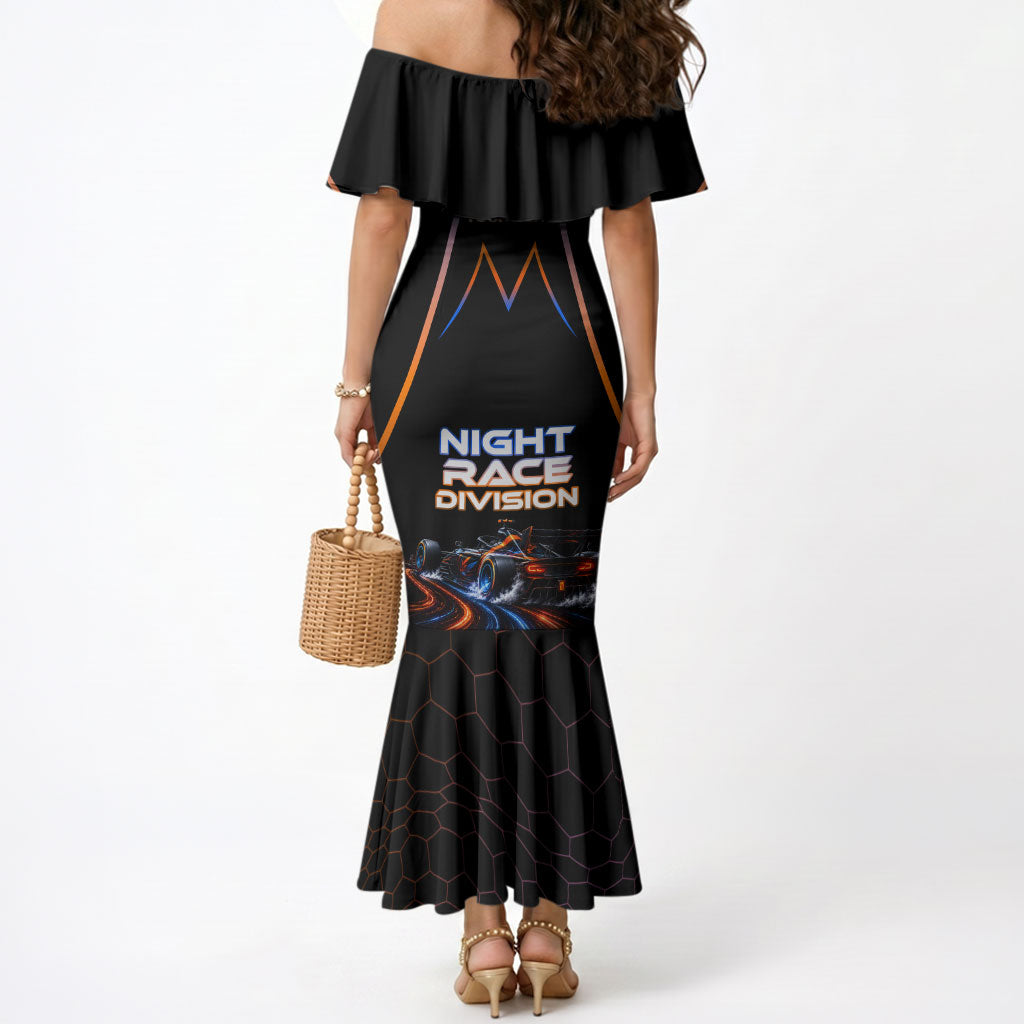 Personalized Night Race Division Motorsport Mermaid Dress Futuristic Neon Open Wheel Auto Racing