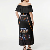 Personalized Night Race Division Motorsport Off Shoulder Maxi Dress Futuristic Neon Open Wheel Auto Racing