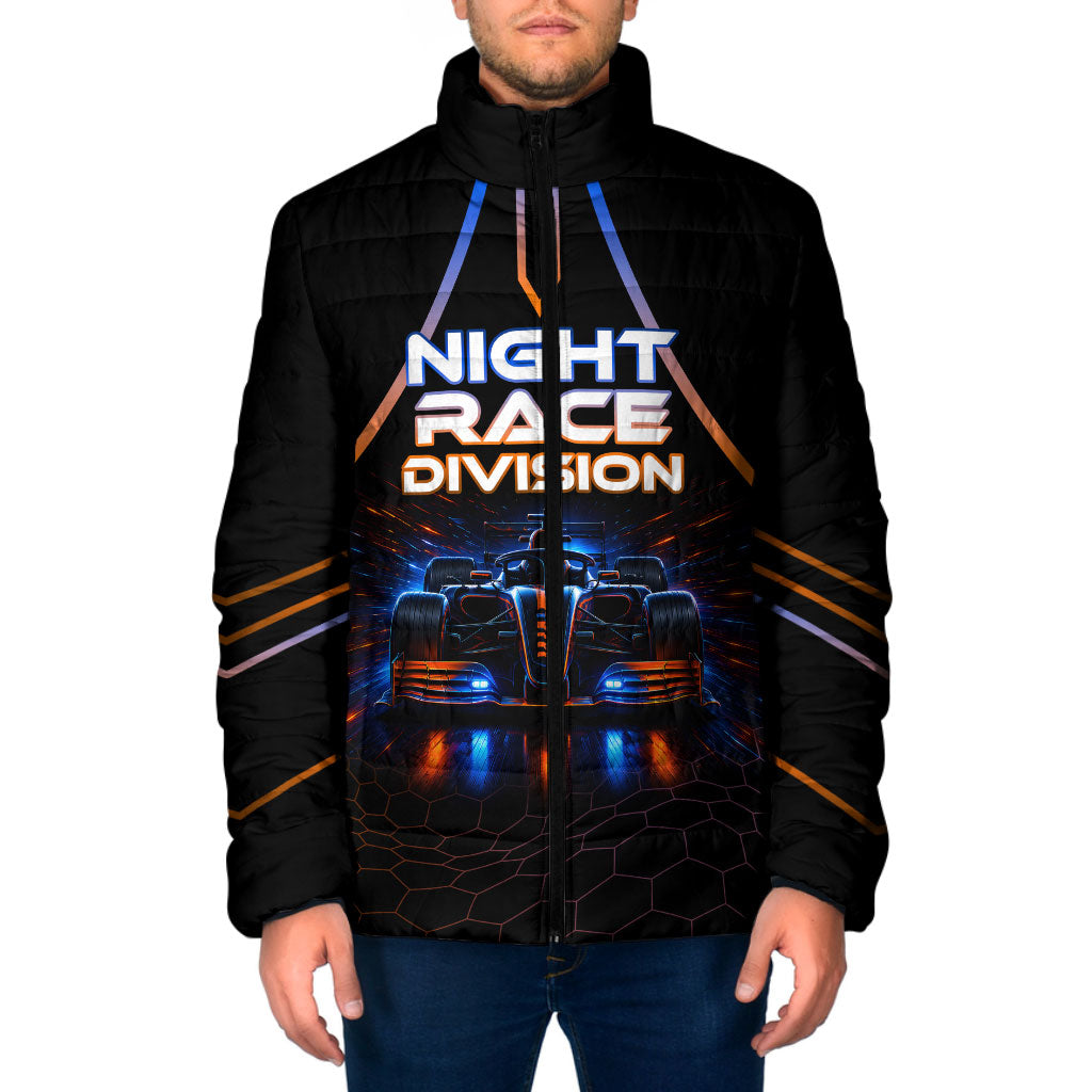 Personalized Night Race Division Motorsport Padded Jacket Futuristic Neon Open Wheel Auto Racing