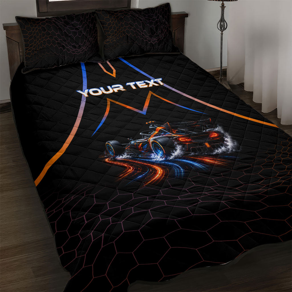 Personalized Night Race Division Motorsport Quilt Bed Set Futuristic Neon Open Wheel Auto Racing