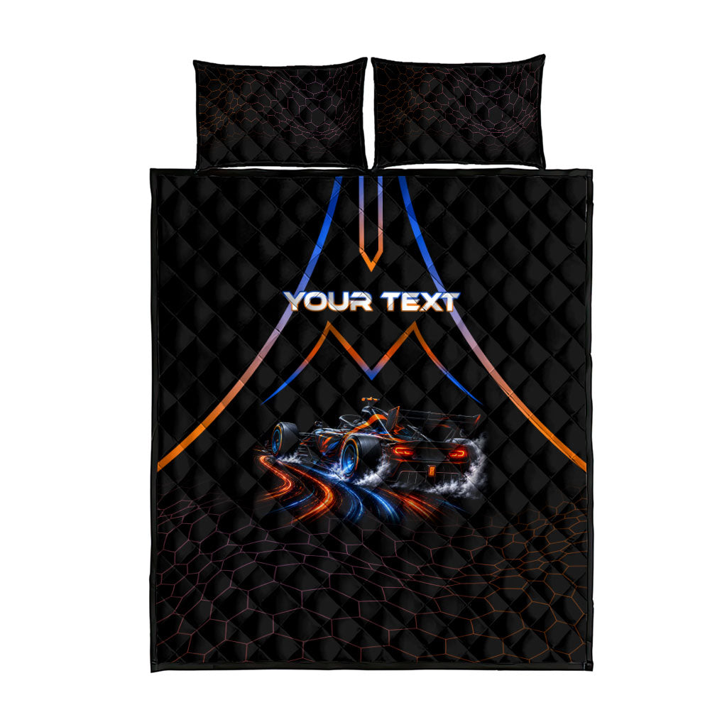 Personalized Night Race Division Motorsport Quilt Bed Set Futuristic Neon Open Wheel Auto Racing