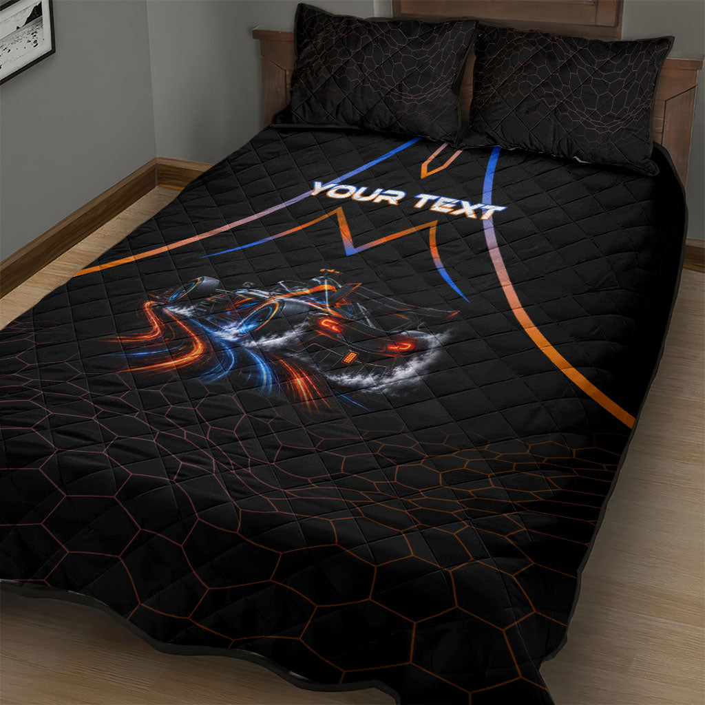 Personalized Night Race Division Motorsport Quilt Bed Set Futuristic Neon Open Wheel Auto Racing