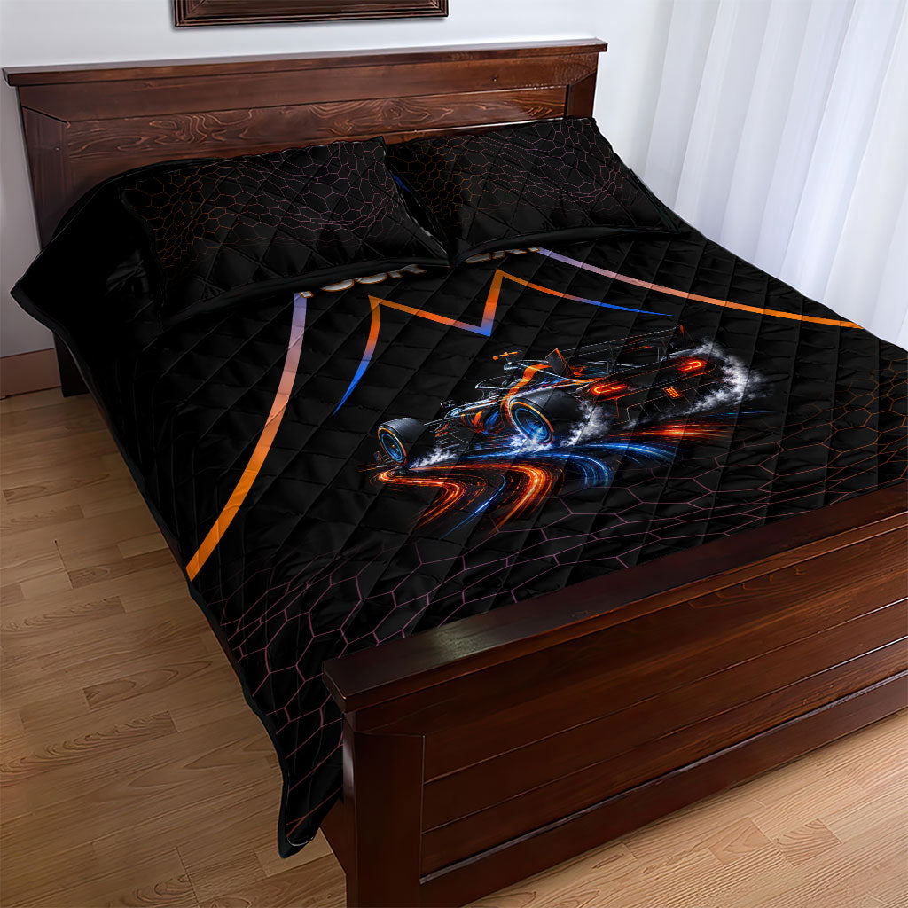 Personalized Night Race Division Motorsport Quilt Bed Set Futuristic Neon Open Wheel Auto Racing