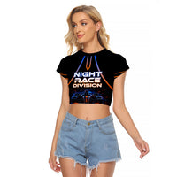 Personalized Night Race Division Motorsport Raglan Cropped T Shirt Futuristic Neon Open Wheel Auto Racing