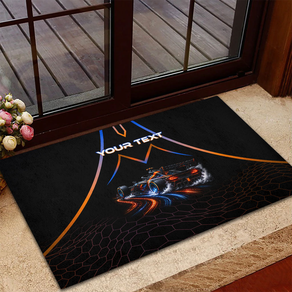 Personalized Night Race Division Motorsport Rubber Doormat Futuristic Neon Open Wheel Auto Racing